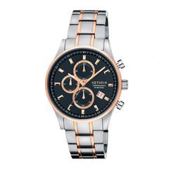 Aztorin Casual, Men's Chronograph Watch, Silver / Rose Gold Stainless Steel Bracelet A060.G292