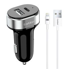 Φορτιστή Αυτοκινήτου Earldom ES-CC14  1xUSB, 1xType-C, (Περιλαμβάνει καλώδιο από Type C σε Type C), Black 53840