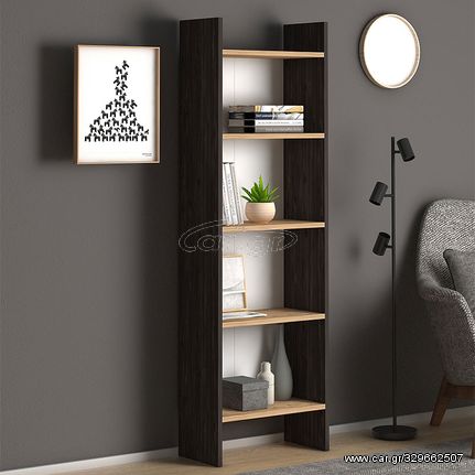 0127276 Βιβλιοθήκη μελαμίνης Flora Megapap χρώμα industrial grey - oak 52x25x158εκ. Μοριοσανίδα με επένδυση μελαμίνης, 1 Τεμάχιο