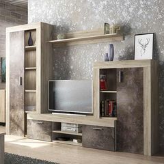 0206443 Σύνθεση TV μελαμίνης Dexter Megapap χρώμα γκρι oak - dark atelier 300x40x200εκ. Μοριοσανίδα με επένδυση μελαμίνης, 1 Τεμάχιο