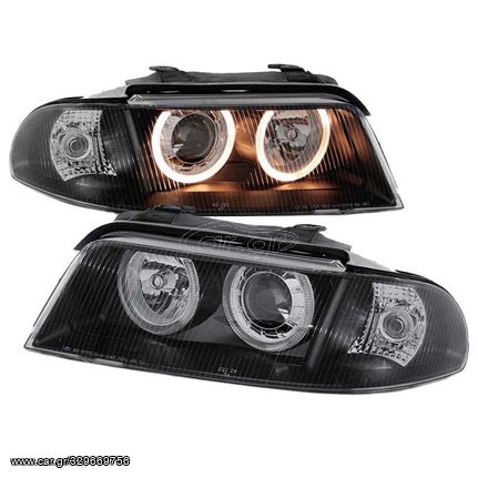 ΦΑΝΑΡΙΑ ΕΜΠΡΟΣ HEADLIGHTS ANGEL EYES BLACK fits AUDI A4 11.94-12.98 EAUTOSHOP GR