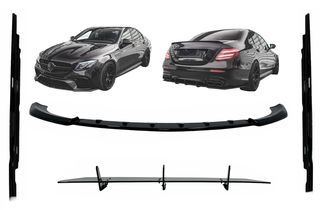 Aero Body Kit Front Bumper Lip Diffuser and Side Skirts Extensions Mercedes E-Class E63 W213 S213 (2016-2019) Piano Black