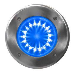 Φωτιστικό δαπέδου στρογγυλό inox 1W μπλε φως 230v στεγανό ΙΡ67 με 18 led οριζόντια