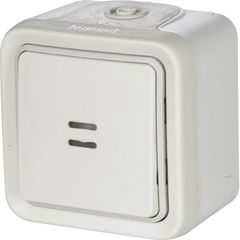 Διακόπτης LEGRAND σειρά Plexo IP55 Αλέ - Ρετούρ φωτεινός πλήρης επίτοιχης τοποθέτησης σε λευκό χρώμα