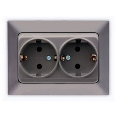 Πρίζα σούκο διπλή χωνευτή 16A 250V NE-AD γραφίτης