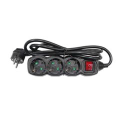 Πολύπριζο 3 θέσεων σούκο 3x1.5mm² μαύρο χρώμα με καλώδιο 3m και διακόπτη