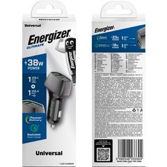 Φορτιστής Αυτοκινήτου Energizer D38BK με PD, QC με έξοδο USB-C/USB-A 38W/4A  Μαύρο ΕΧ