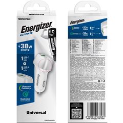 Φορτιστής Αυτοκινήτου Energizer D38WS με PD, QC με έξοδο USB-C/USB-A 38W/4A  Ασημί ΕΧ