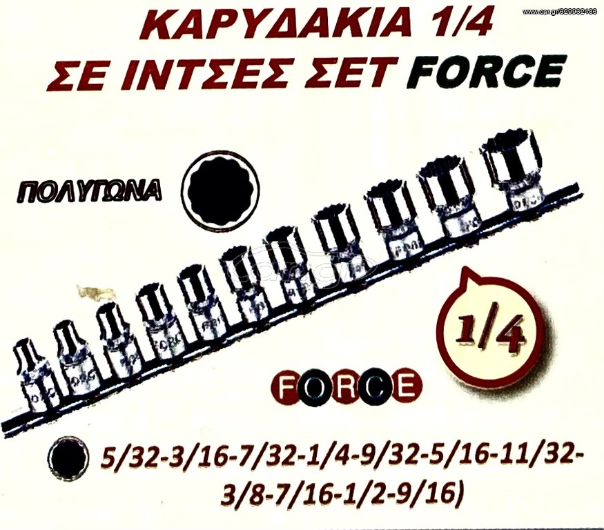 ΚΑΡΥΔΑΚΙΑ  1/4 ΣΕ ΙΝΤΣΕΣ ΣΕΤ FORCE !!