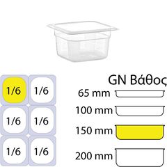 Δοχείο τροφίμων PP διάφανο χωρίς καπάκι GN1/6 (162 x 176mm) - ύψος 150mm