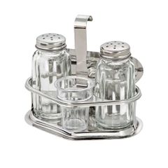 Σετ αλατοπίπερο INOX No4 σε κλασσική γραμμή με τρία δοχεία και θήκη χαρτοπετσέτας ανοξείδωτο 18/0