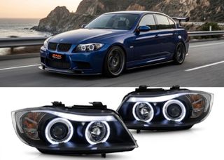 ΦΑΝΑΡΙΑ ΕΜΠΡΟΣ BMW 3 Series E90 E91 (03.2005-08.2008) Sedan Touring 2 Halo Rims Black