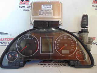 Εγκέφαλος σετ AUDI A4 (2005-2008) 8E0909557R 0261208690 8E0920931S 0263664218 με όργανα-κοντέρ και κλειδαριά με κλειδί