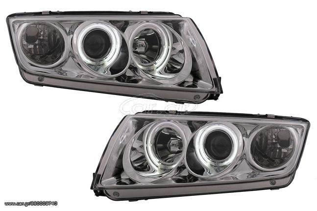 ΦΑΝΑΡΙΑ ΕΜΠΡΟΣ Skoda Fabia CCFL Angel Eyes Headlights (12.1999-2008) Chrome   