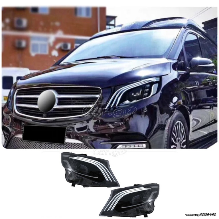 Full LED Headlights suitable for Mercedes V-Class W447 (2016-2020) Black
