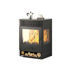 Σόμπα Ξύλου Πανοραμική 10kW Teba TKS-12 Αερόθερμη με Βεντιλατέρ - Μαύρο