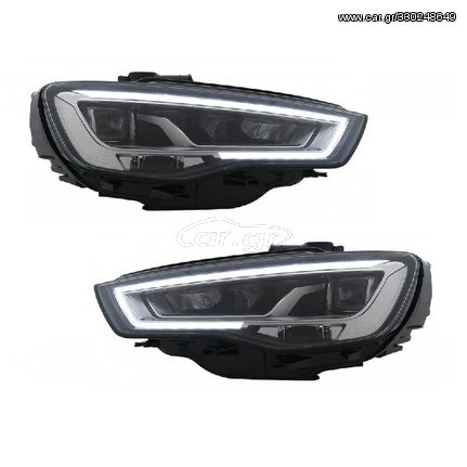 Μπροστινά Φανάρια Set Για Audi A3 8V 12-16 DRL Full Led & Led Signal Μαύρα  Με Μοτέρ Carner