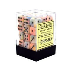 Chessex Signature 12mm d6 with pips Dice Blocks (36 Dice) - Festive Circus w/black