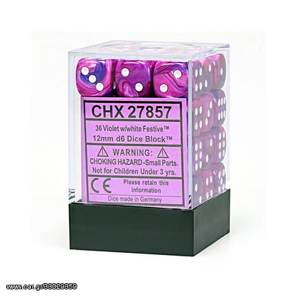 Chessex Signature 12mm d6 with pips Dice Blocks (36 Dice) - Festive Violet w/white