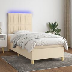 ΚΡΕΒΑΤΙ BOXSPRING ΜΕ ΣΤΡΩΜΑ & LED ΚΡΕΜ 90X200 ΕΚ. ΥΦΑΣΜΑΤΙΝΟ 3135570