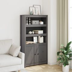 vidaXL Ντουλάπι Ψηλό Γκρι 80x35x154 εκ. από Μασίφ Ξύλο Πεύκου