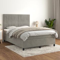 Κρεβάτι Boxspring με Στρώμα Ανοιχτό Γκρι 140x200 εκ. Βελούδινο 3143145