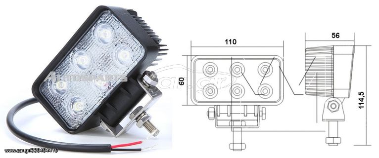 ΦΑΝΑΡΙ ΕΡΓΑΣΙΑΣ LED 18W 6 LED 10-30V 1440 lumen