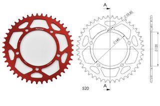 Γρανάζι Τροχού SUPERSPROX/RAL-1793-45T  ALUMINIUM-Κόκκινο DL650/1000VSTROM,GSX-R600/750(520),GSF1200/1250BANDIT(520),TRIUMPH/865SCRAMBLER,BONNELILLE