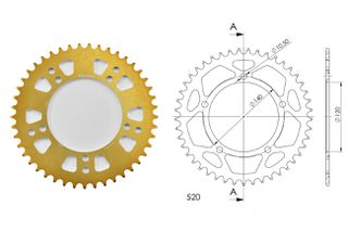 Γρανάζι Τροχού SUPERSPROX/RAL-1793-45T  ALUMINIUM-Χρυσό DL650/1000VSTROM,GSX-R600/750(520),GSF1200/1250BANDIT(520),TRIUMPH/865SCRAMBLER,BONNELILLE