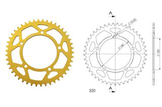 Γρανάζι Τροχού SUPERSPROX/RAL-1793-46T  ALUMINIUM-Χρυσό DL650/1000VSTROM,GSX-R600/750(520),GSF1200/1250BANDIT(520),TRIUMPH/865SCRAMBLER,BONNELILLE