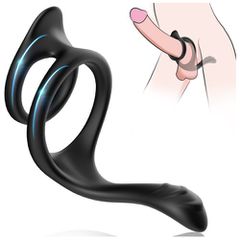 Soft stretchy 3 in 1 Double cock ring with Tainted Teasing Tail-thumb-1