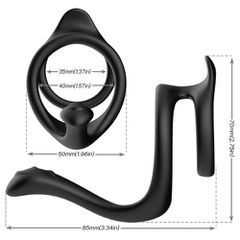 Soft stretchy 3 in 1 Double cock ring with Tainted Teasing Tail-thumb-4
