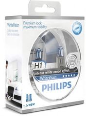 ΛΑΜΠΕΣ PHILIPS H1 WHITE VISION  12V 55W 3700K 60% Περισσότερο Φως +2 W5W (2τεμάχια) 