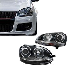 Μπροστινά Φανάρια Set Για Vw Golf V (5) 03-08 / Jetta GTI R32 Look Projectors Μαύρα H7/H7 Με Μοτέρ Depo AutoEuro