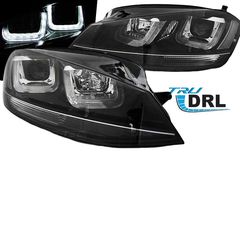 Μπροστινά Φανάρια Set Για Vw Golf VIΙ (7) 12-17 TRU DRL U-Type GTI Μαύρα H7/H1 Με Μοτέρ Sonar AutoEuro