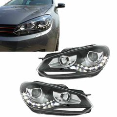 Μπροστινά Φανάρια Set Για Vw Golf VΙ (6) 08-12 TRU DRL GTI Μαύρα H7 Με Μοτέρ Depo AutoEuro