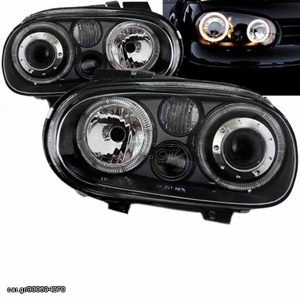 Μπροστινά Φανάρια Set Για Vw Golf IV (4) 97-03 Angel Eyes Μαύρα H7/H7/H3 Depo AutoEuro