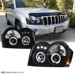 Μπροστινά Φανάρια Set Για Jeep Grand Cherokee 05-08 WK Angel Eyes & Led Μαύρα HB4/H1 Manual Sonar AutoEuro