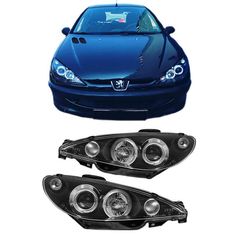 Μπροστινά Φανάρια Set Για Peugeot 206 98-03 Angel Eyes Μαύρα H1/H1 Sonar AutoEuro