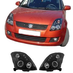 Μπροστινά Φανάρια Set Για Suzuki Swift 05-10 Angel Eyes & Led Μαύρα H1/H1 Manual JunYan AutoEuro