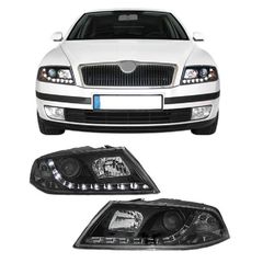 Μπροστινά Φανάρια Set Για Skoda Octavia 1Z 04-08 DRL Μαύρα H7/H1 Sonar AutoEuro