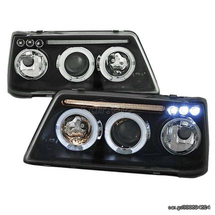 Μπροστινά Φανάρια Set Για Peugeot 205 Angel Eyes & Led Μαύρα H1/H1 Manual JunYan AutoEuro