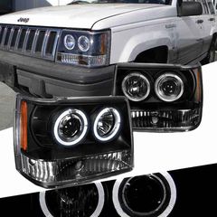 Μπροστινά Φανάρια Set Για Jeep Grand Cherokee 93-98 ZJ Angel Eyes Μαύρα H3/H1 Manual JunYan AutoEuro