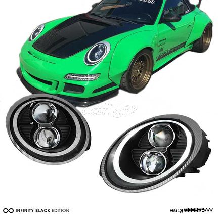 Μπροστινά Φανάρια Set Για Porsche Carrera 911 997 04-09 DRL Tube Lights Μαύρα Xenon D2S/H1 Sonar AutoEuro