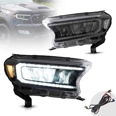 Μπροστινά Φανάρια Set Για Ford Ranger 15-20 DRL Dynamic Μαύρα Full Led Με Μοτέρ VLand AutoEuro