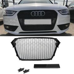 Μάσκα Για Audi A4 B8 11-15 RS4 Look Κυψελωτή Γυαλιστερό Μαύρο 1 Τεμάχιο AutoEuro