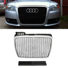 Μάσκα Για Audi A4 B7 04-07 RS4 Look Κυψελωτή Ασημί/Μαύρο 1 Τεμάχιο AutoEuro