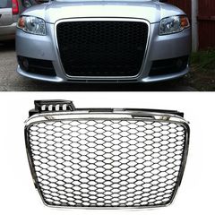 Μάσκα Για Audi A4 B7 04-07 RS4 Look Κυψελωτή Χρώμιο/Μαύρο Ματ 1 Τεμάχιο AutoEuro