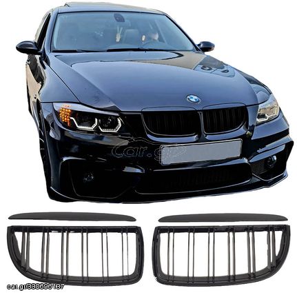 Καρδιές Μάσκας Για Bmw 3 E90 /E91 05-08 M4 Look Με Διπλή Γρίλια Μαύρο Γυαλιστερό 4 Τεμάχια AutoEuro