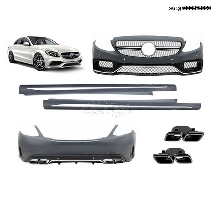 Body Kit Για Mercedes-Benz C-Class W205 14-18 Sedan Amg C63 Look Με Μάσκα & Μπούκες AutoEuro